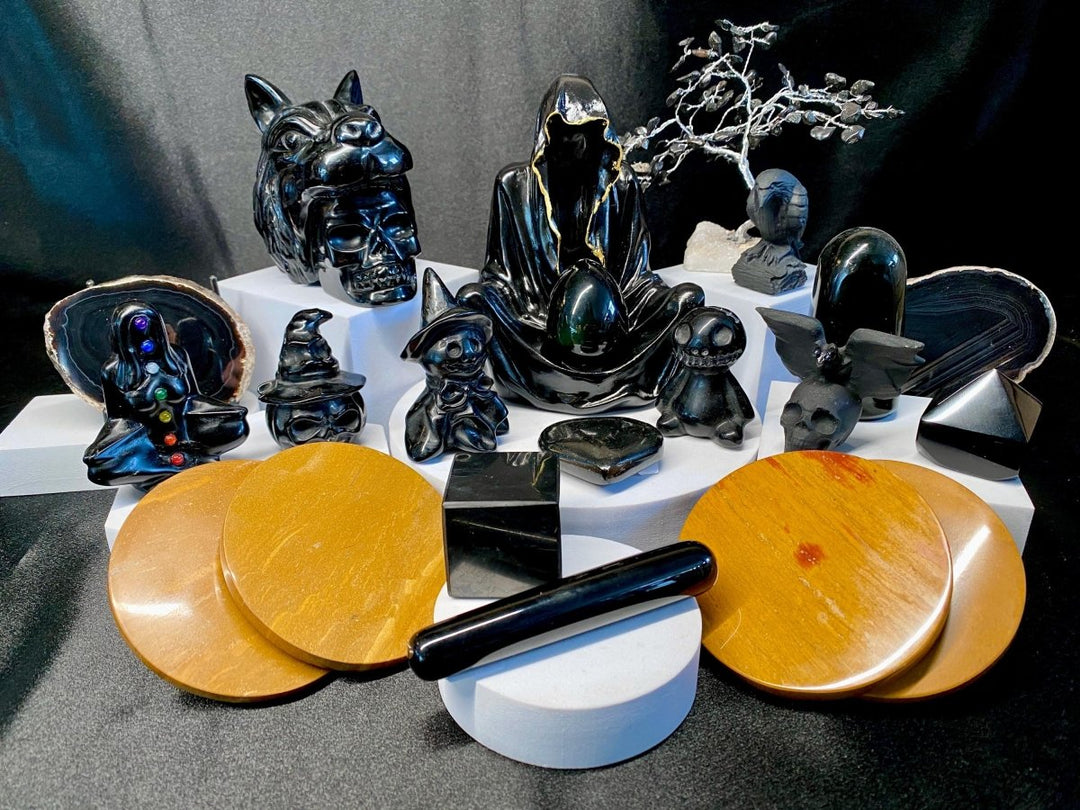 Obsidian Carvings Bundle Lot (21 Pieces) Bulk Wholesale Gemstone Décor CollectionCrystal River Gems