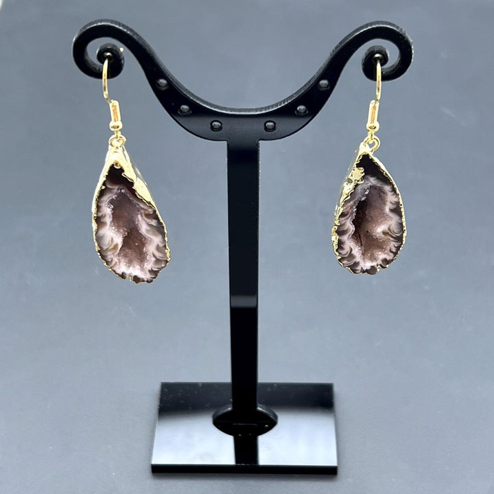 Oco Geode Matching Half Agate Gold Plated EarringsCrystal River Gems