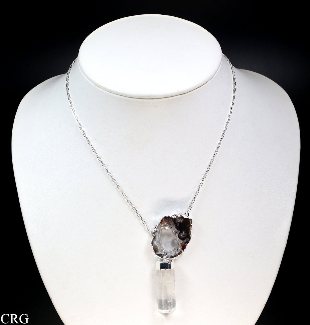 Oco Geode Necklace with Clear Quartz Point and Silver Plating (1 Piece) Size 24 Inches Crystal Jewelry Charm