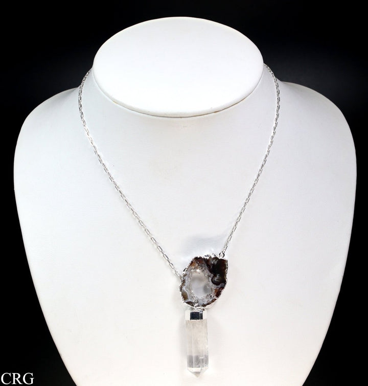 Oco Geode Necklace with Clear Quartz Point and Silver Plating (24 Inches) (1 Piece)Crystal River Gems