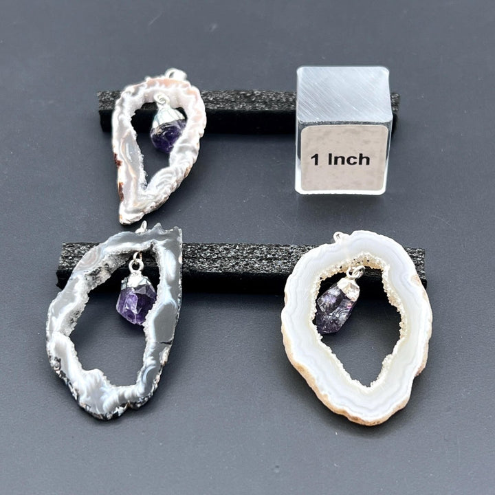 Oco Geode Slice Amethyst Point Dangle Silver PendantCrystal River Gems