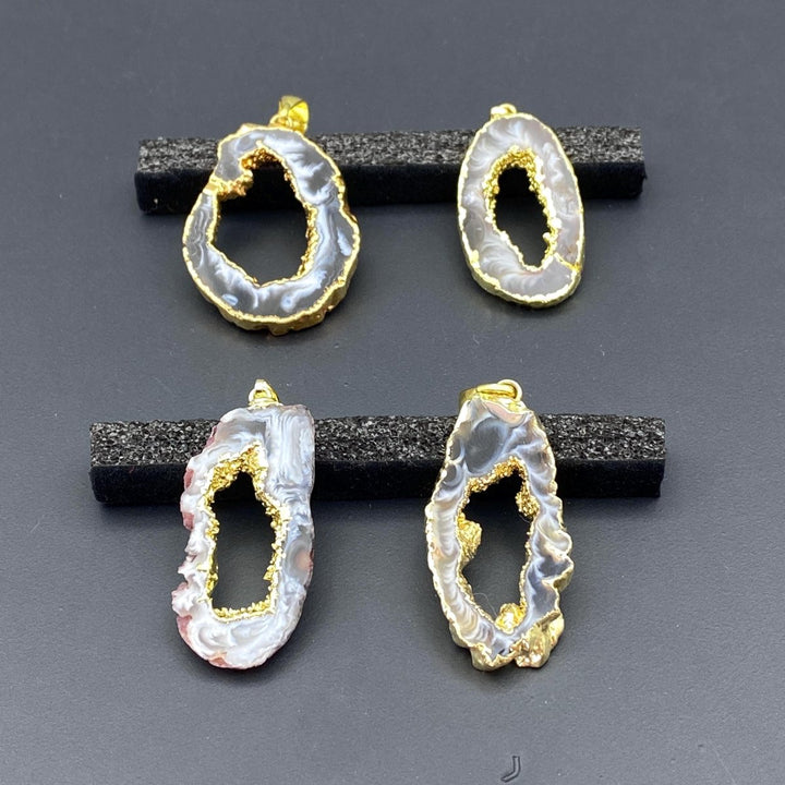 Oco Geode Slice Double Gold PendantCrystal River Gems