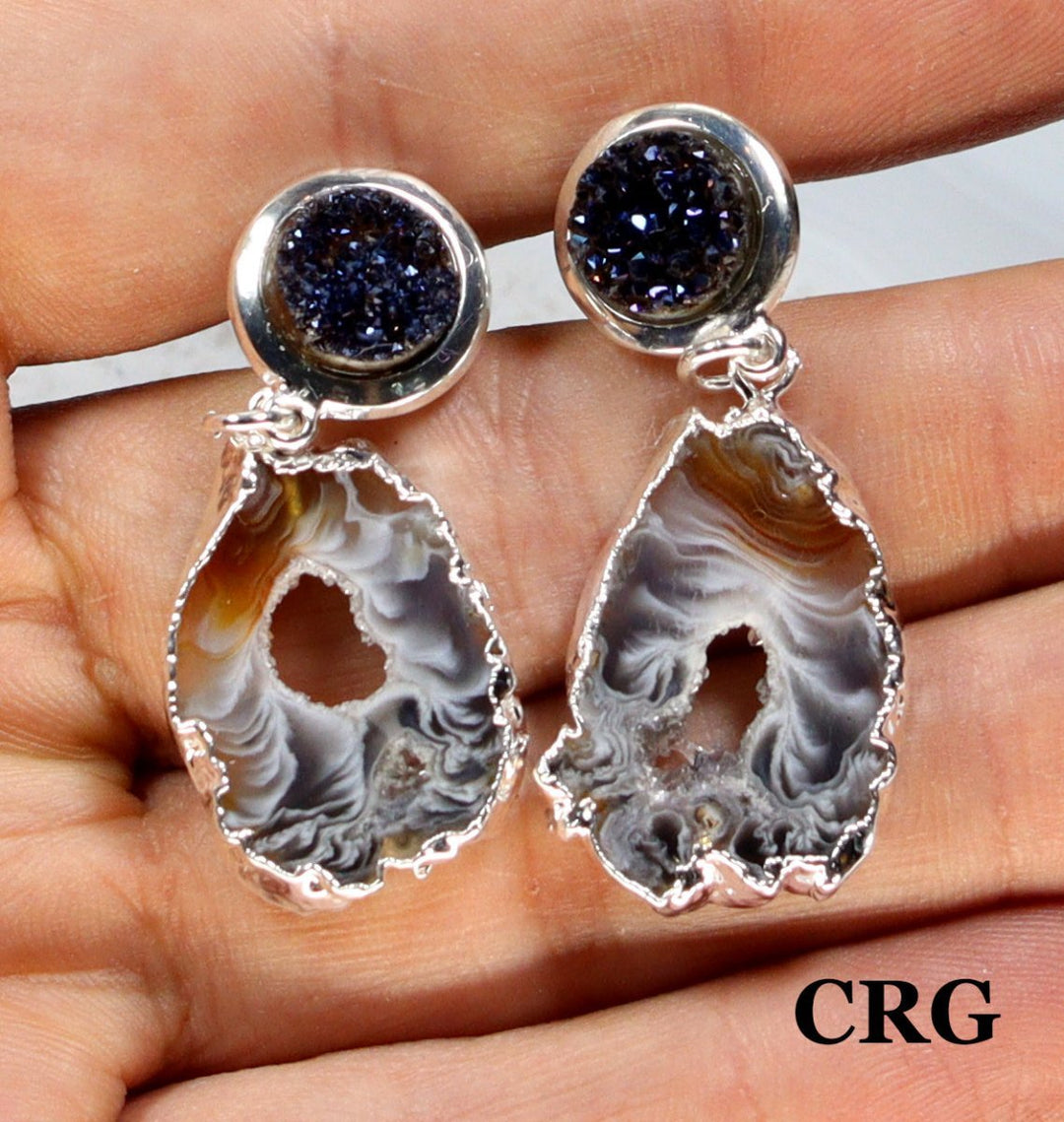 Oco Geode Slice Earrings with Silver Plating and Titanium Aura Amethyst (2 Inches) (1 Pair)Crystal River Gems