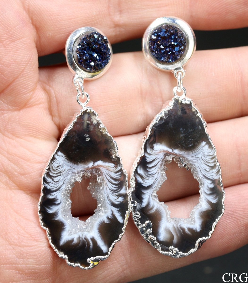 Oco Geode Slice Earrings with Silver Plating and Titanium Aura Amethyst (2 Inches) (1 Pair)Crystal River Gems