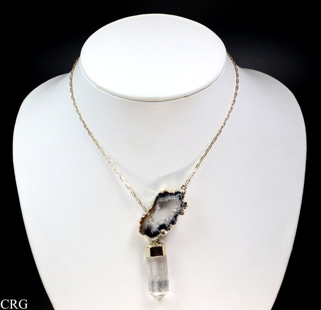 Oco Geode Slice Necklace with Clear Quartz Point and Gold Plating (24 Inches) (1 Piece)Crystal River Gems