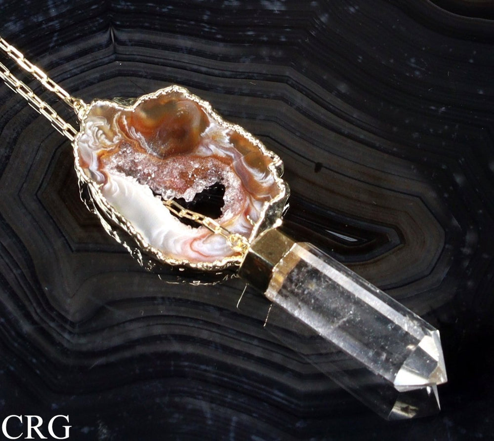 Oco Geode Slice Necklace with Clear Quartz Point and Gold Plating (24 Inches) (1 Piece)Crystal River Gems