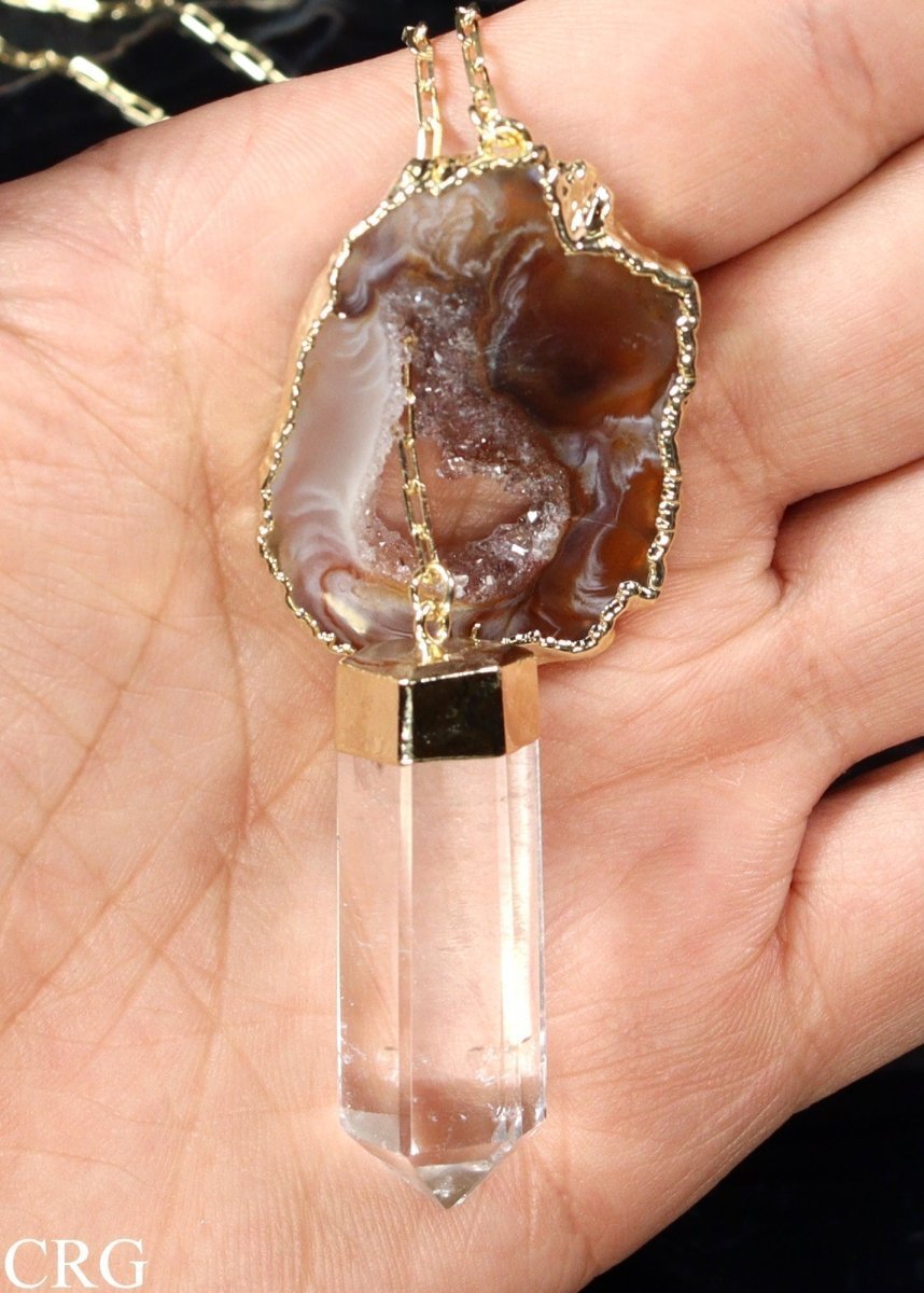 Oco Geode Slice Necklace with Clear Quartz Point and Gold Plating (24 Inches) (1 Piece)Crystal River Gems