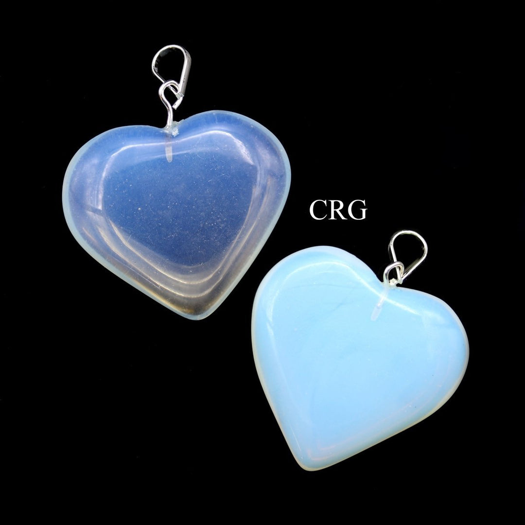 Opalite Heart Flat Pendant with Silver Bail (1 Piece) Size 1 Inch Crystal Jewelry Charm