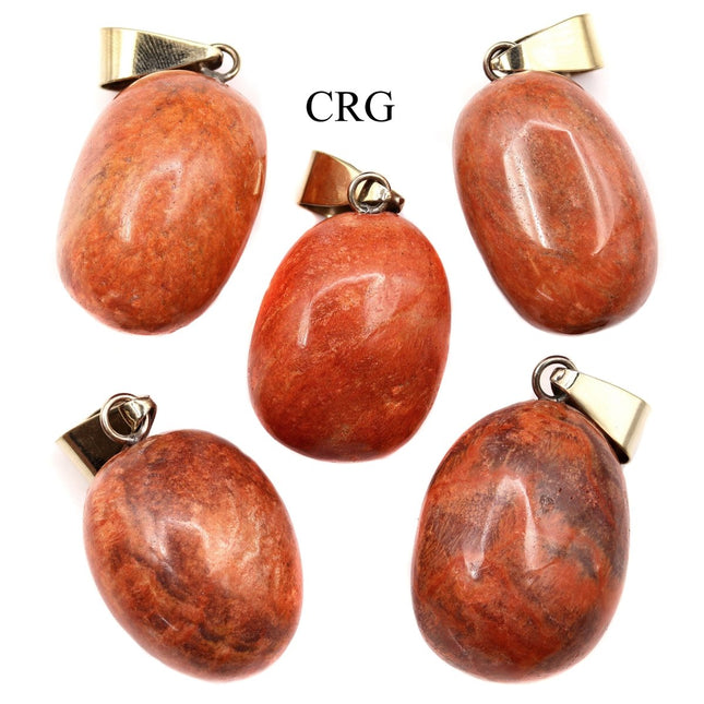 Orange Jasper Tumbled Pendant with Gold Bail (1 Piece) Size 1 to 2 Inches Crystal Jewelry Charm