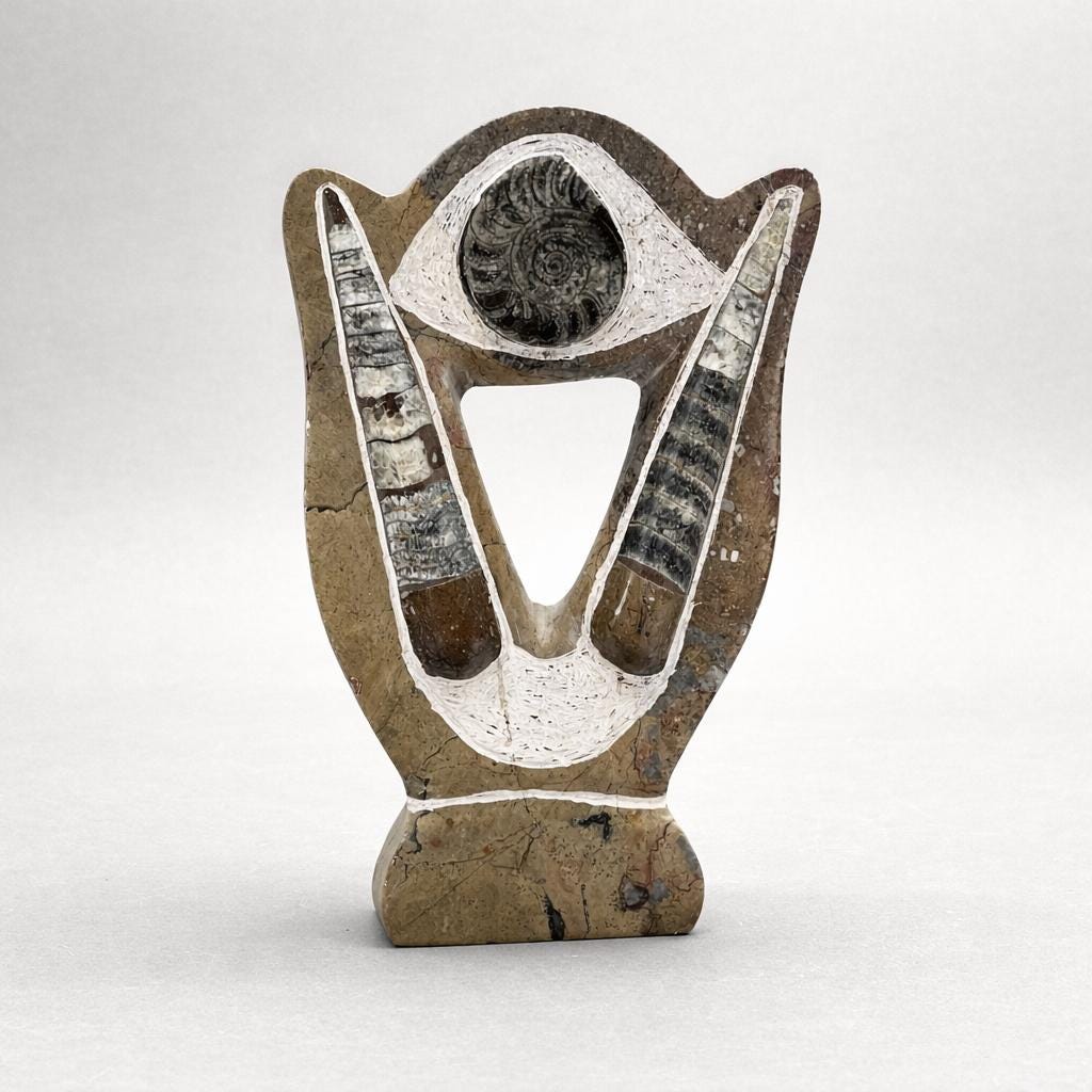 Orthoceras and Ammoite Fossil Plate Sculpture (9 to 10 Inches) Crystal Gemstone Home DecorCrystal River Gems