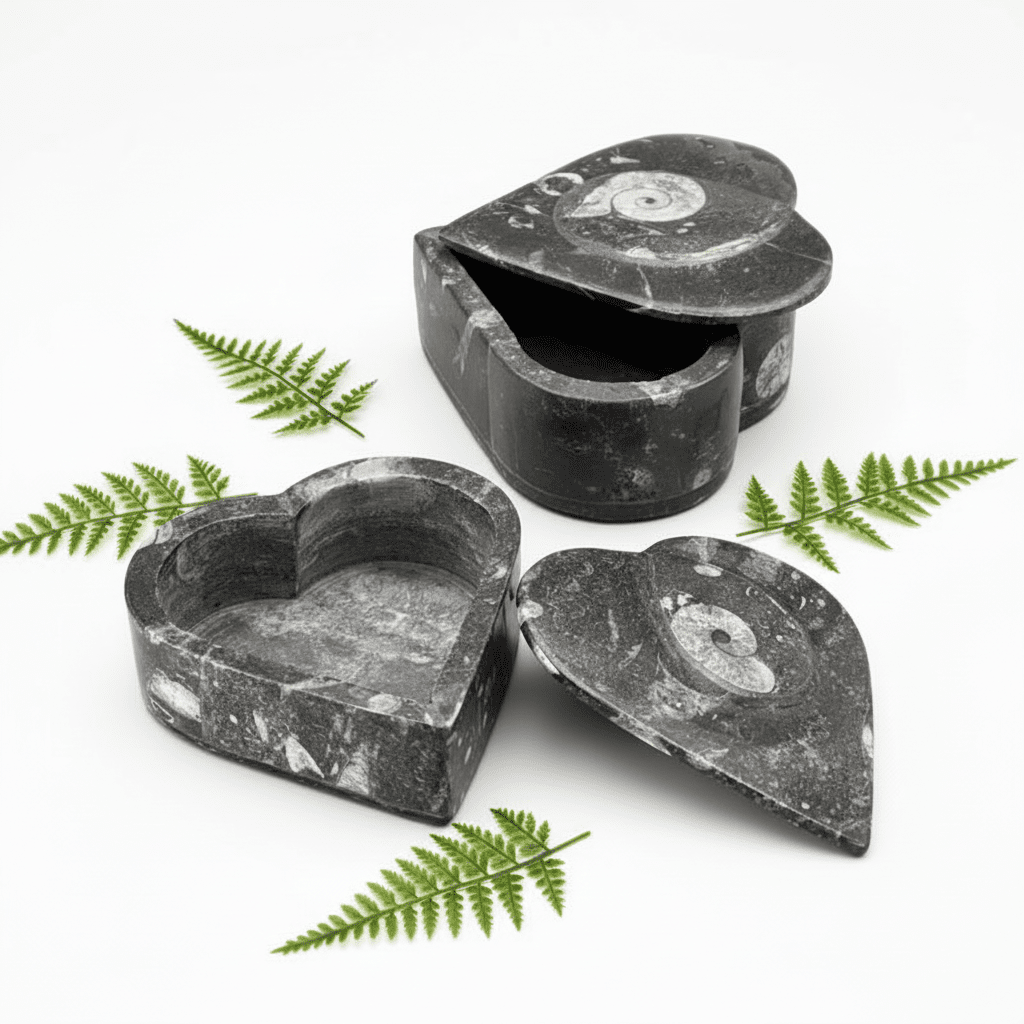 Orthoceras Fossil Heart Box (1 Piece) (4 Inches)Crystal River Gems