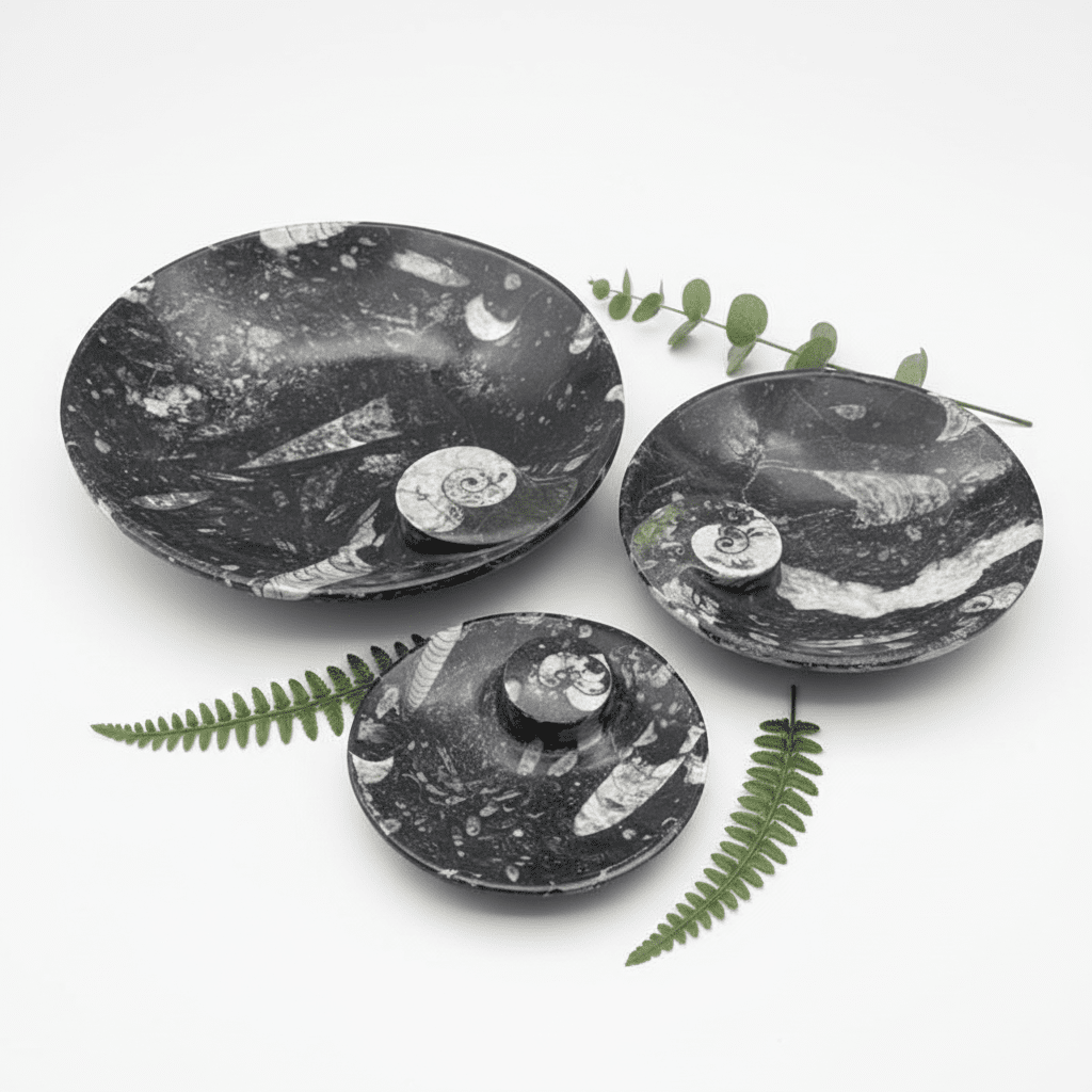 Orthoceras Round plate with Ammonite (1 Piece)Crystal River Gems