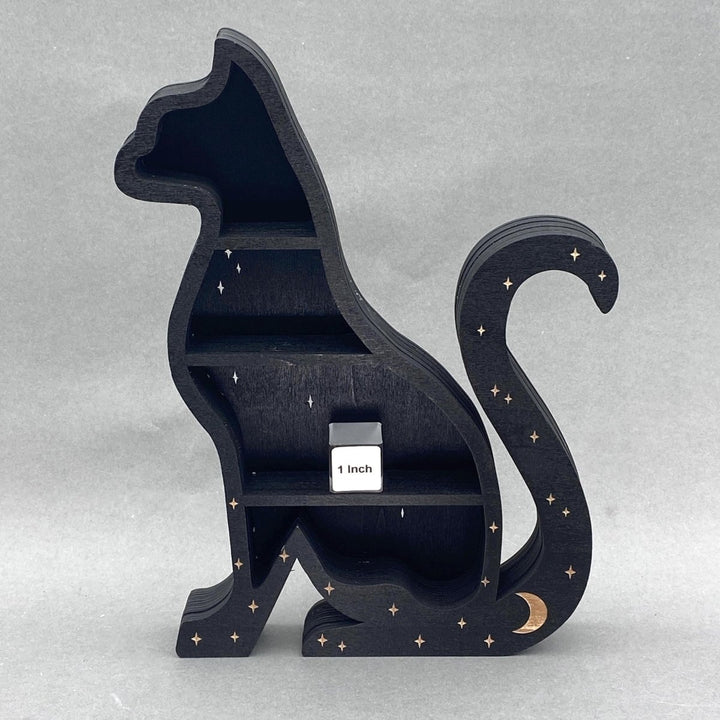 Painted Wood Black Cat with Stars Standing Display ShelfCrystal River Gems