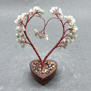 Pale Green Aventurine Chip Heart Tree with Soapstone Base and Copper Wire