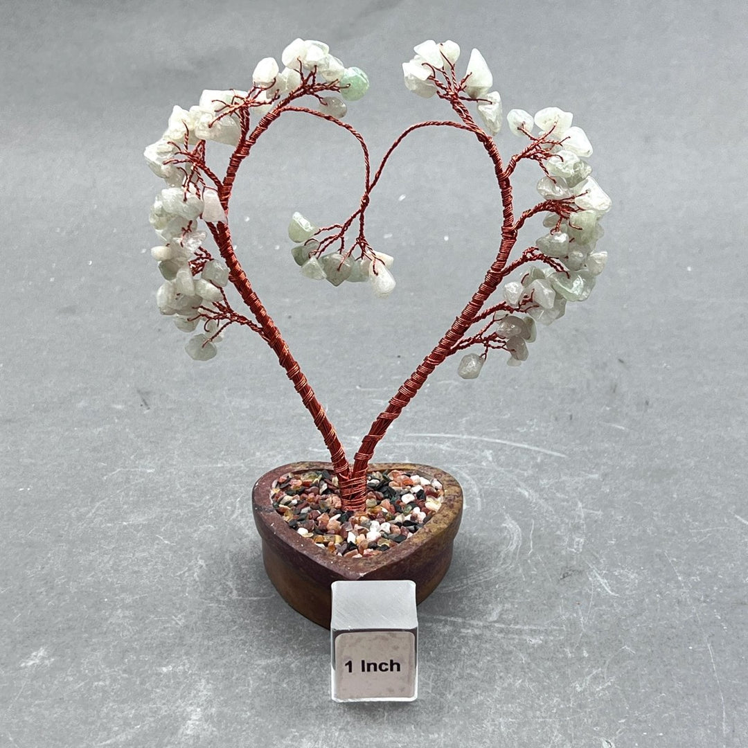 Pale Green Aventurine Chip Heart Tree with Soapstone Base and Copper WireCrystal River Gems