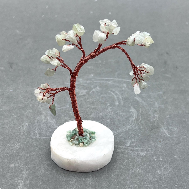 Pale Green Aventurine Gemstone Chip Windblown Tree with Quartz Base and Copper WireCrystal River Gems