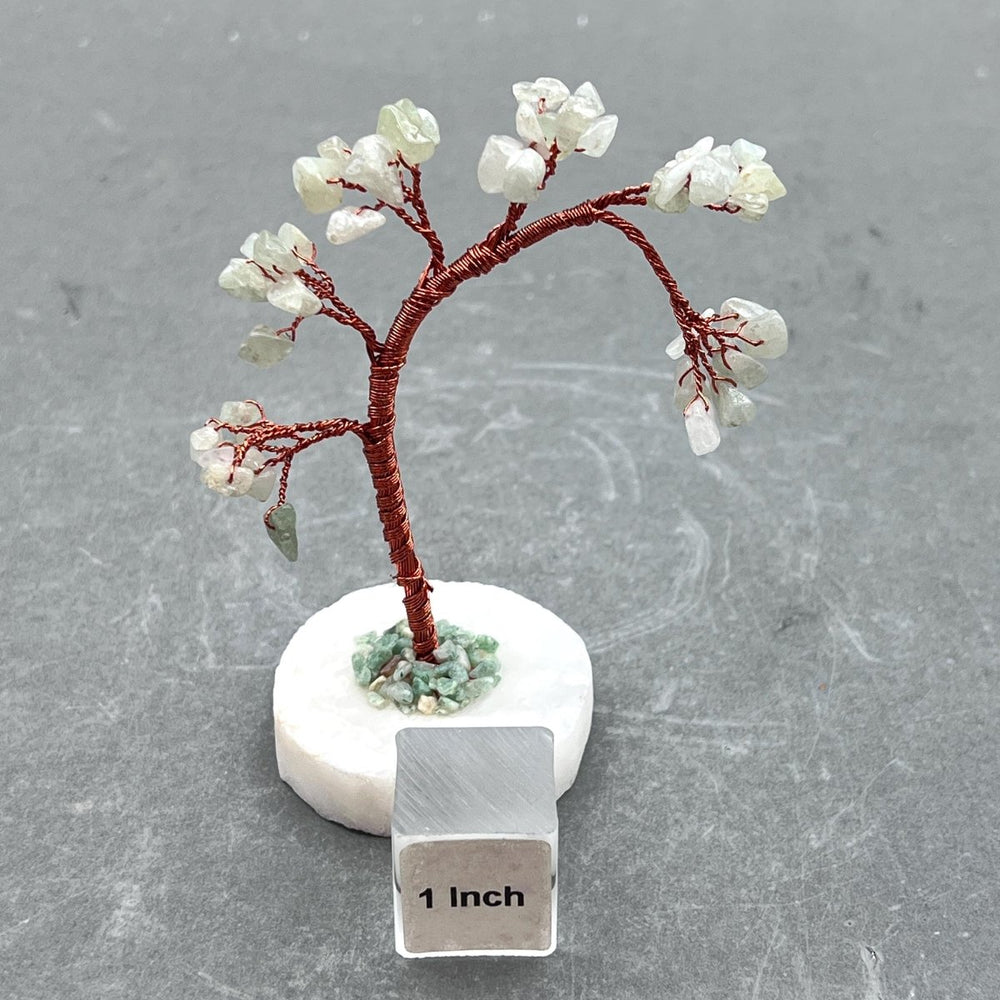 Pale Green Aventurine Gemstone Chip Windblown Tree with Quartz Base and Copper WireCrystal River Gems