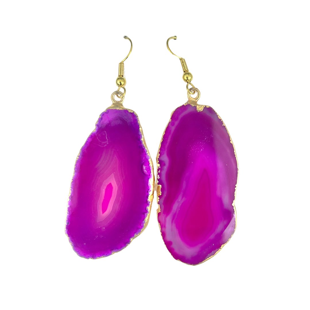 Pink Agate Slice Earrings with Gold Plating (1 Pair) Wholesale Crystal Gemstone JewelryCrystal River Gems