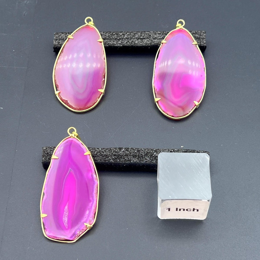 Pink Agate Slice Gold Plated Prong PendantCrystal River Gems