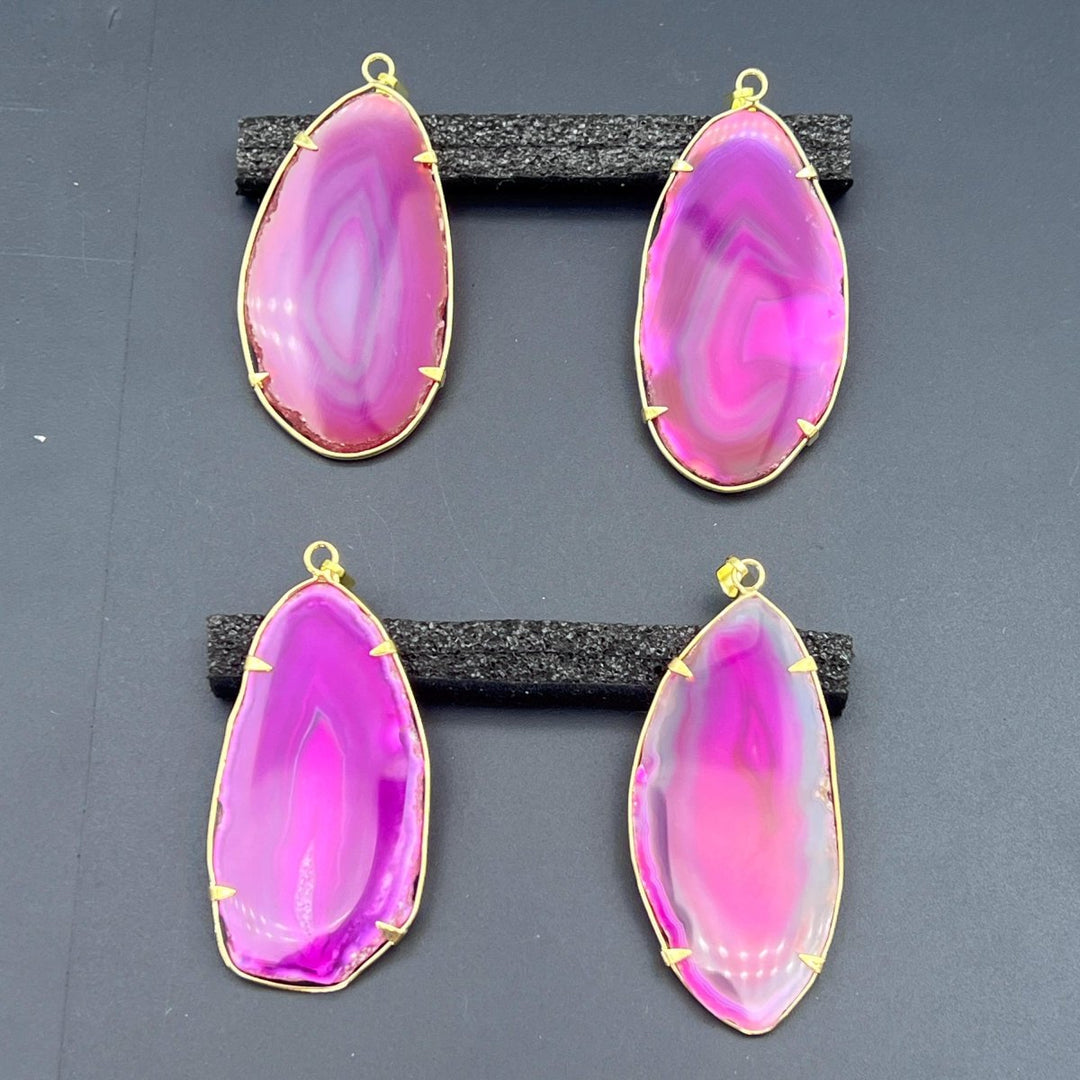 Pink Agate Slice Gold Plated Prong PendantCrystal River Gems