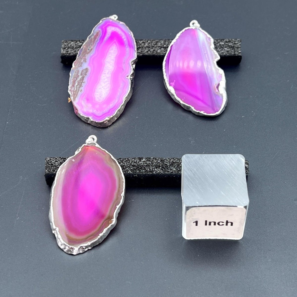 Pink Agate Slice Silver Plated PendantCrystal River Gems