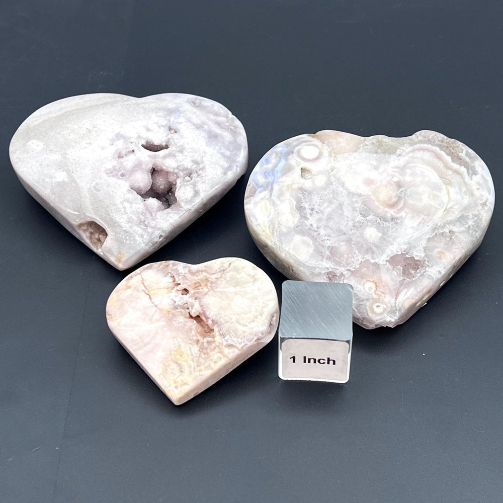Pink Amethyst and Flower Agate Mixed Polished HeartsCrystal River Gems