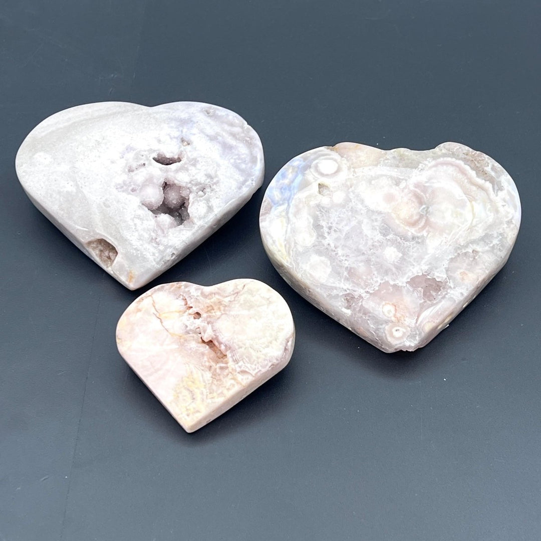 Pink Amethyst and Flower Agate Mixed Polished HeartsCrystal River Gems