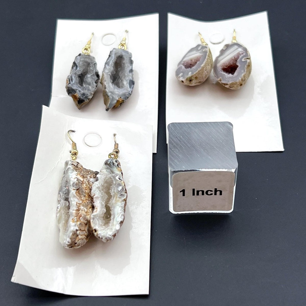 Plain Oco Geode Half Gold Gemstone EarringsCrystal River Gems