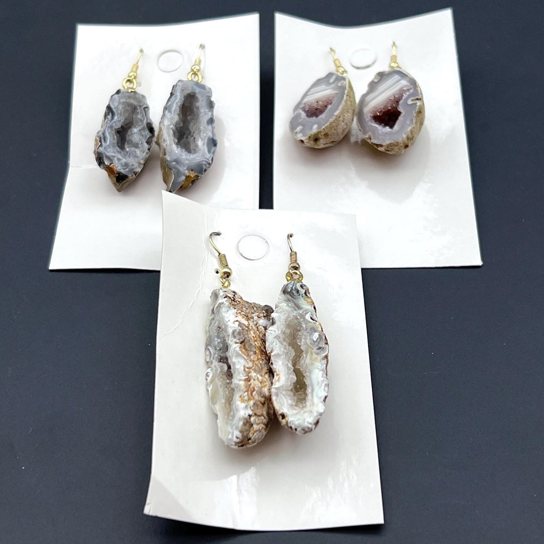 Plain Oco Geode Half Gold Gemstone EarringsCrystal River Gems