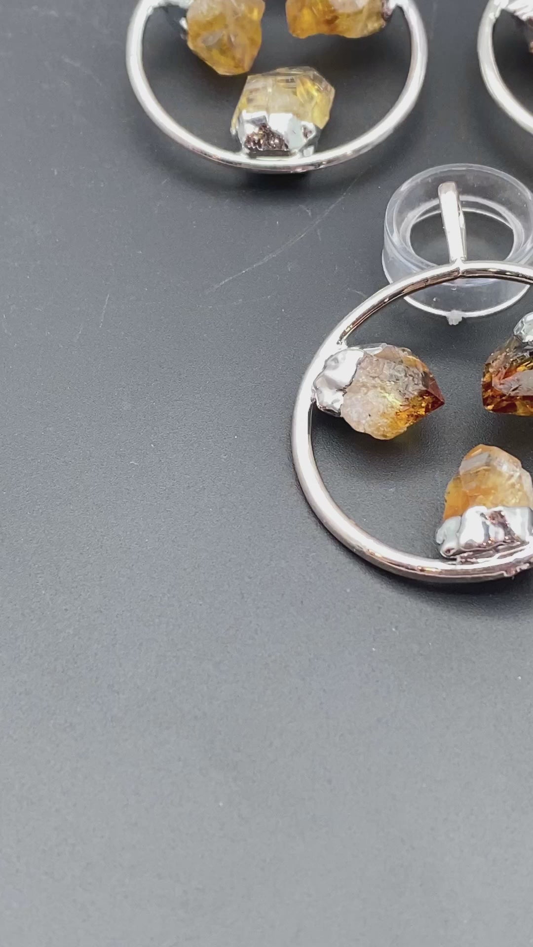 Silver Plated Ring Pendant with Citrine Fixed Crystal Points