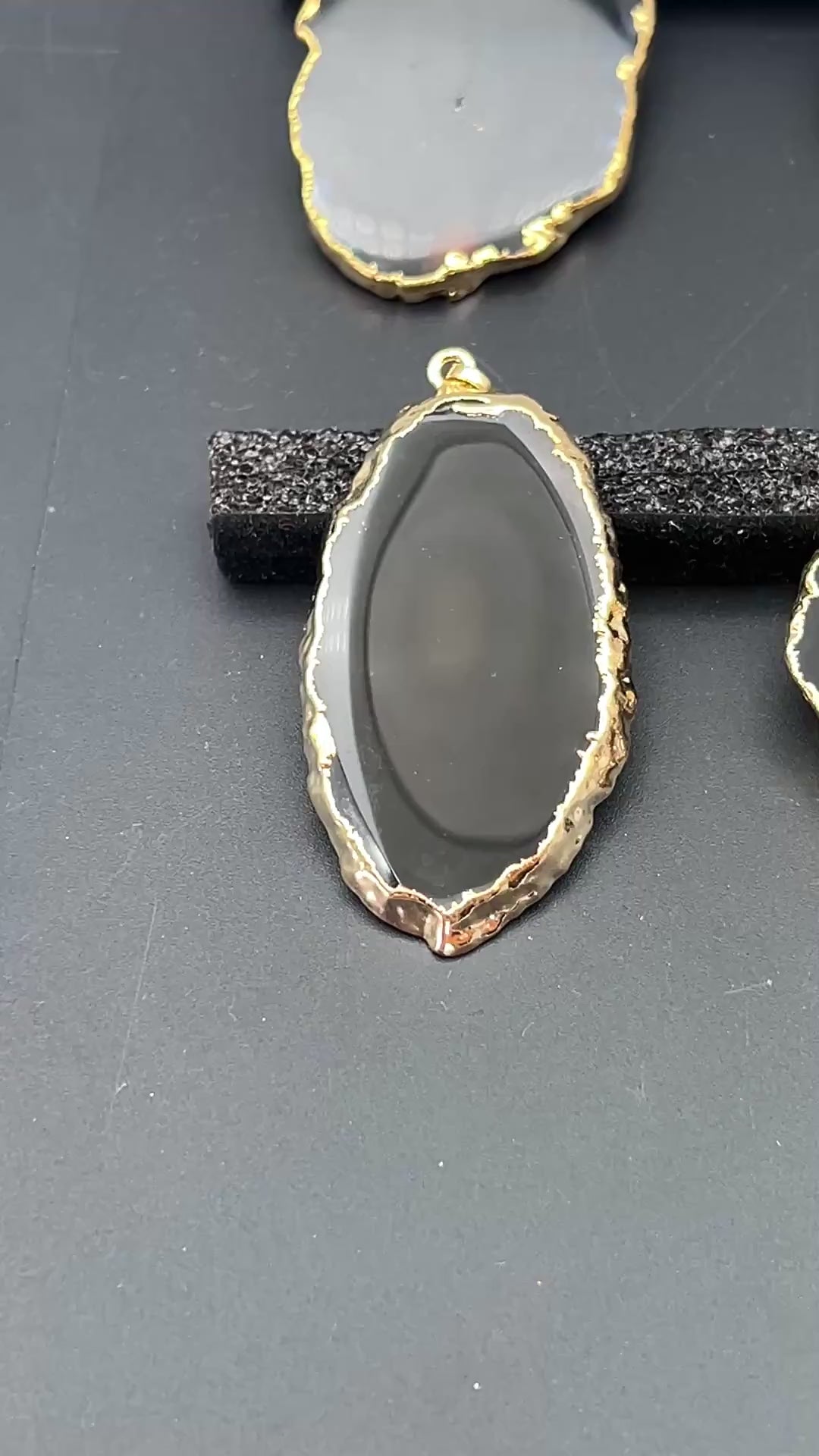Black Agate Slice Gold Plated Pendant