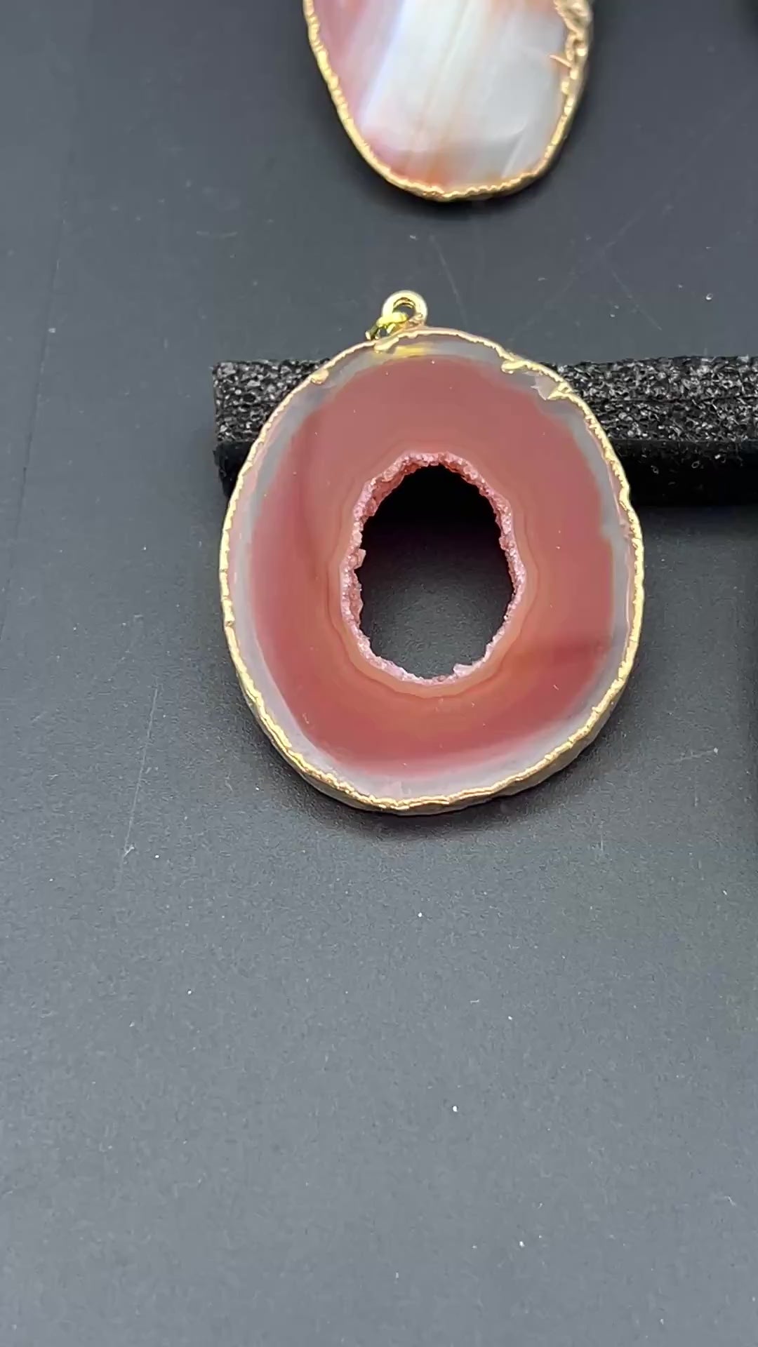 Red Agate Slice Gold Plated Pendant