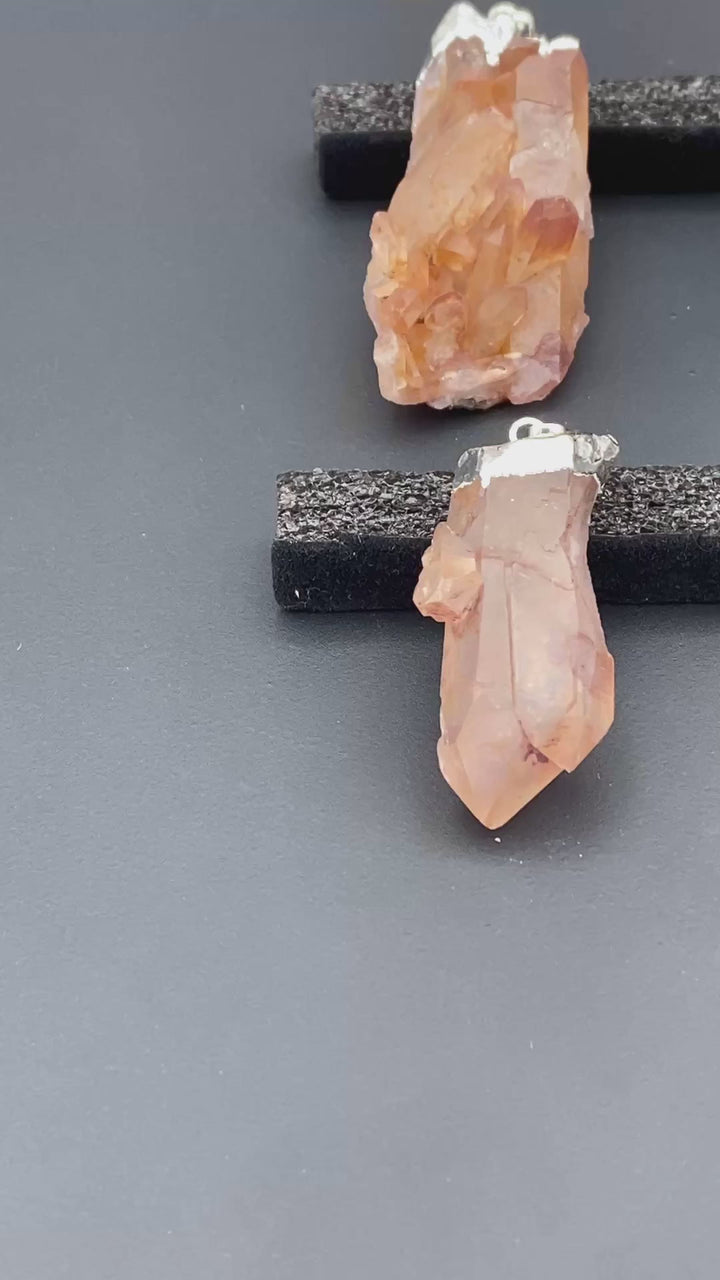 Tangerine Quartz Raw Cluster Silver Pendant