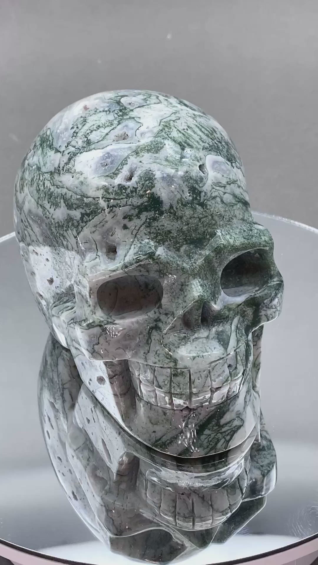 Moss Agate Large Skull Carving