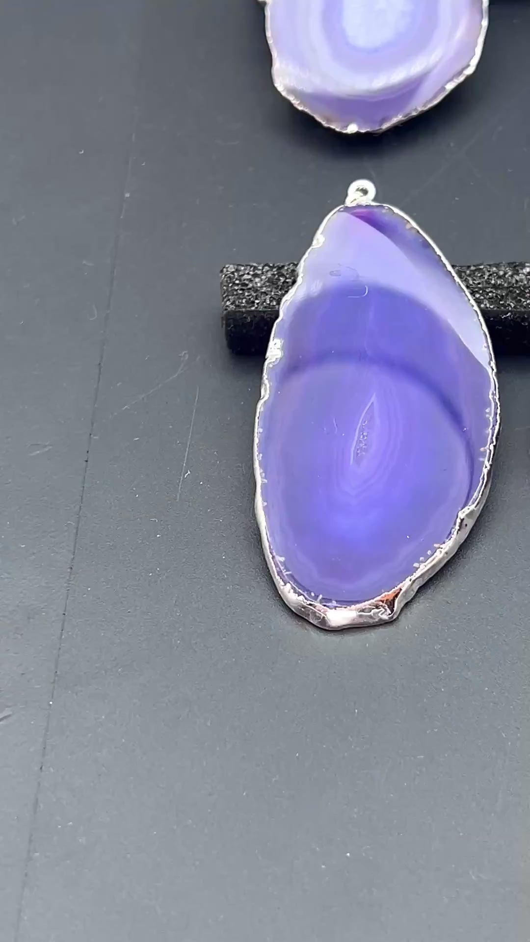 Purple Agate Slice Silver Plated Pendant