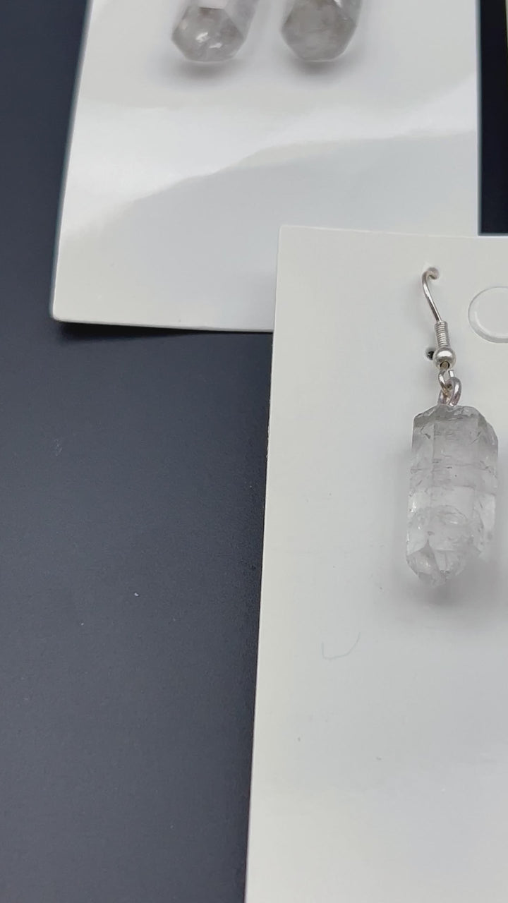 Clear Quartz Raw Point Silver Top Earrings