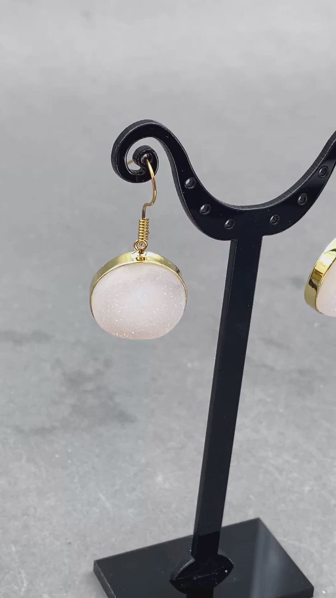 Snow Quartz Druzy Mixed Shape Gold Earrings