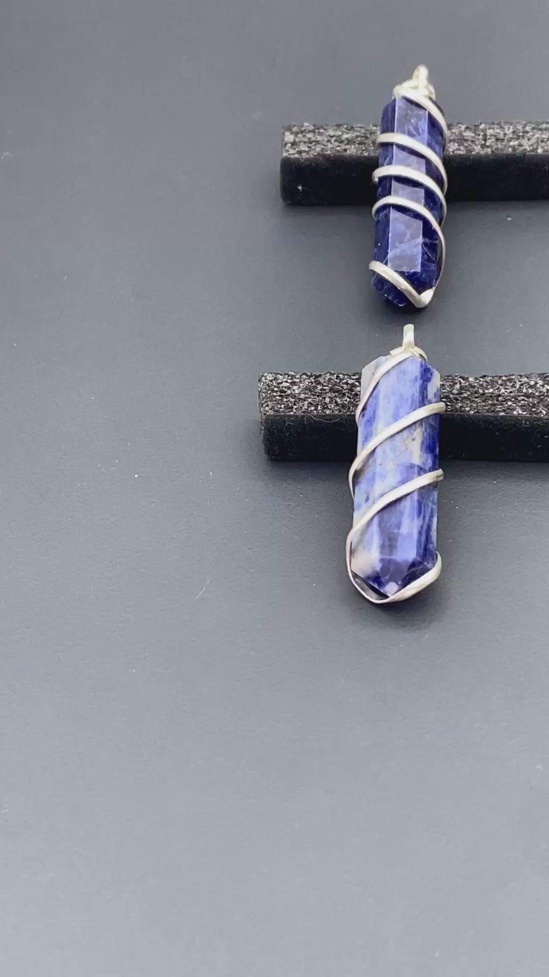 Sodalite Point Silver Wire Spiral Wrap Pendant