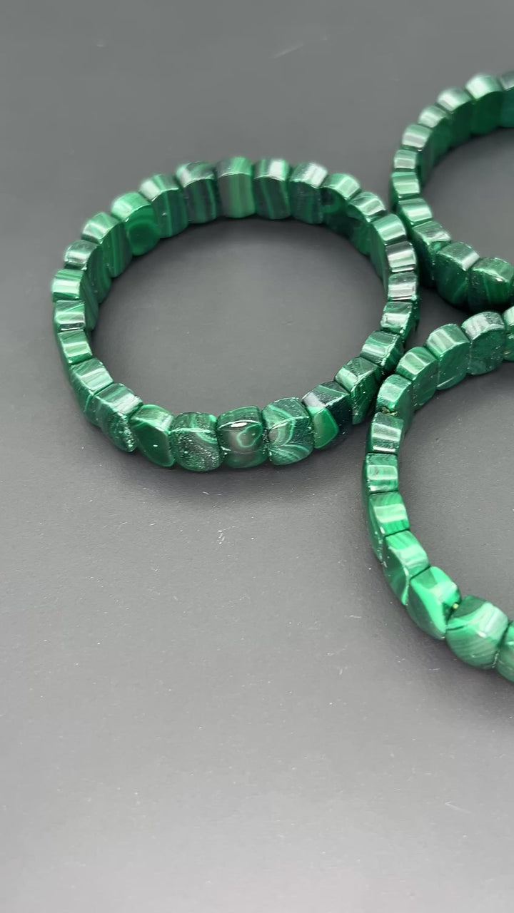 Malachite 11mm Rectangle Bead Stretch Bracelet