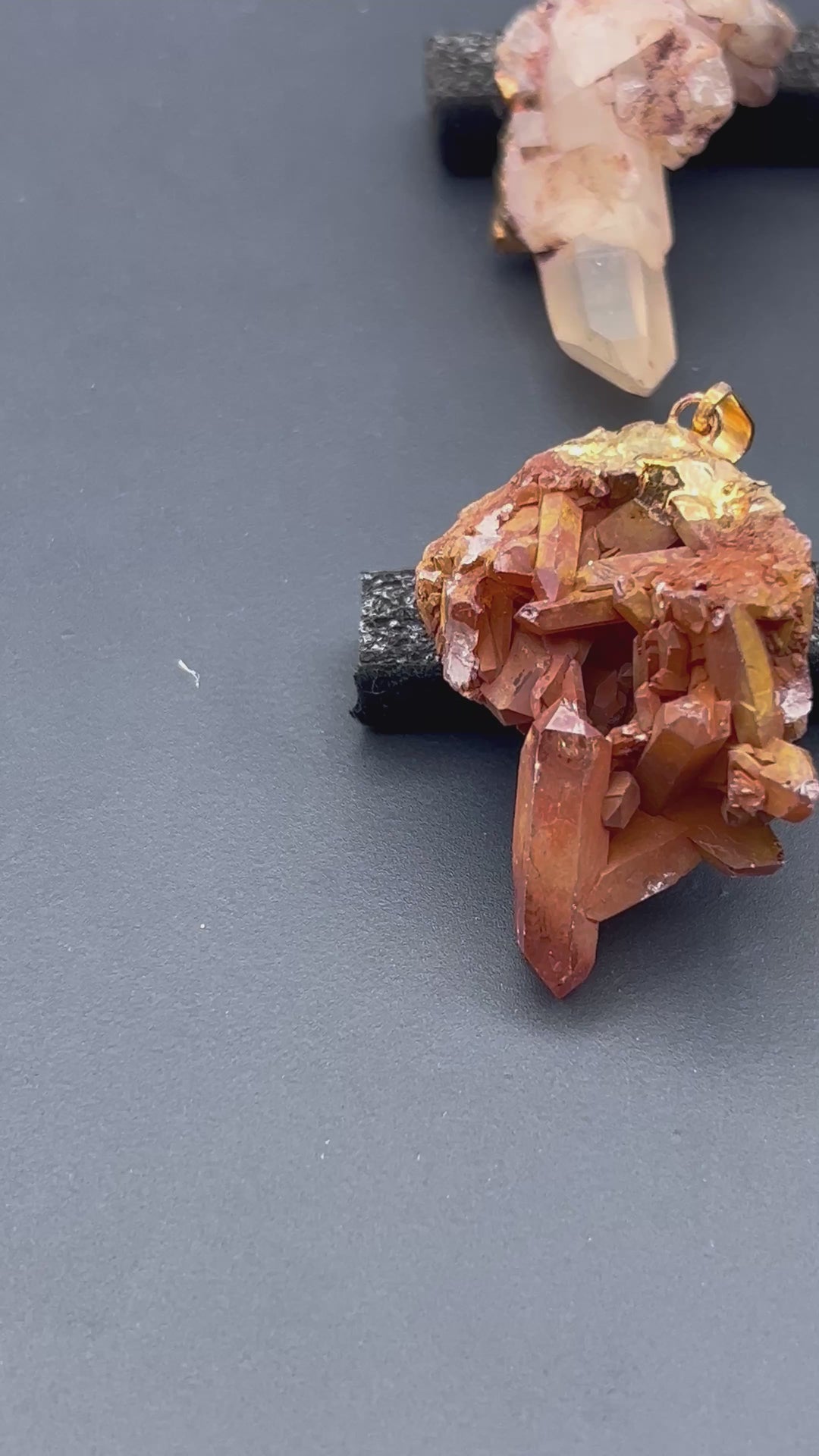 Tangerine Quartz Cluster Gold Pendant