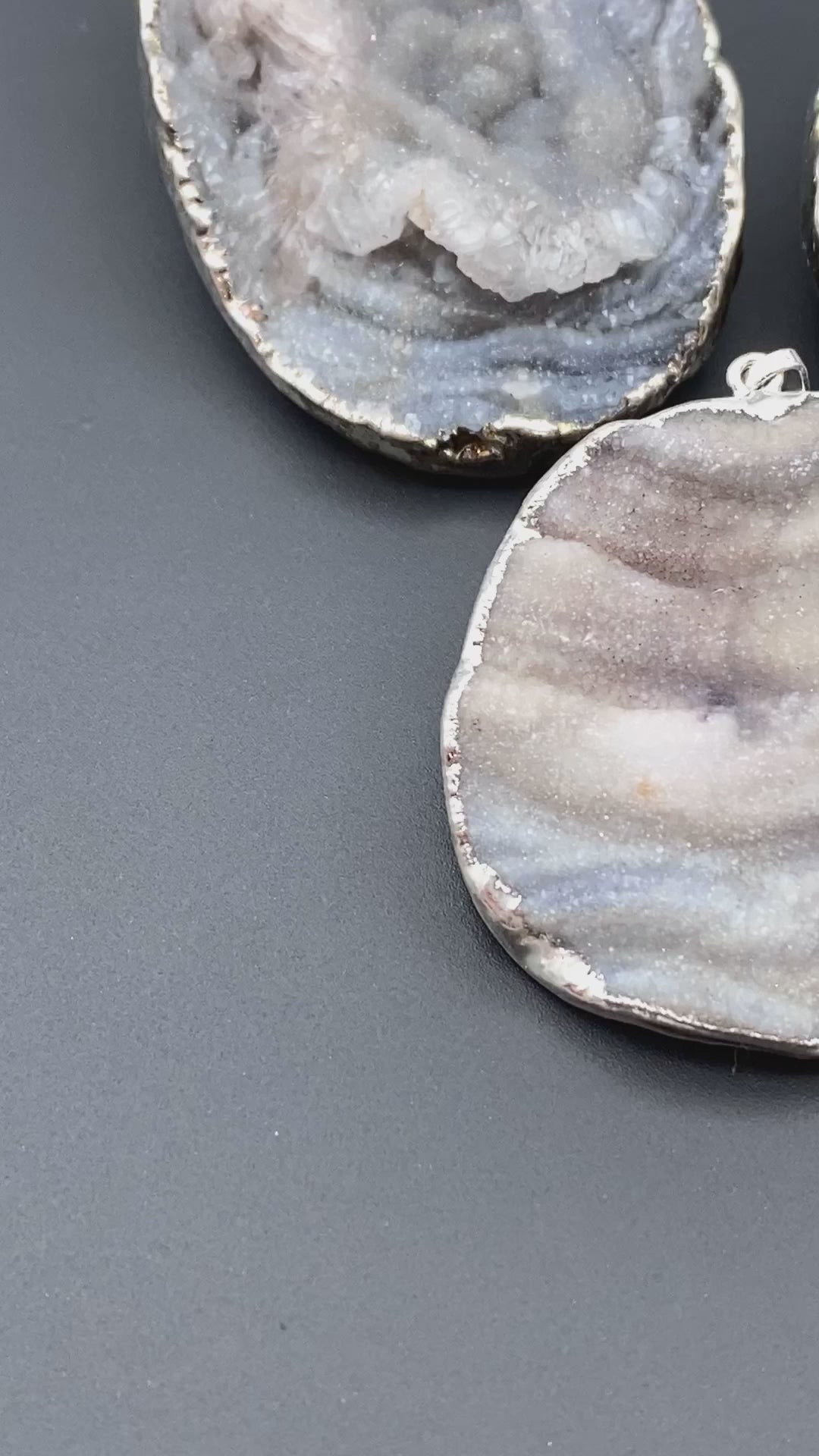 Agate Druzy Crystal Silver Plated Oval Pendant