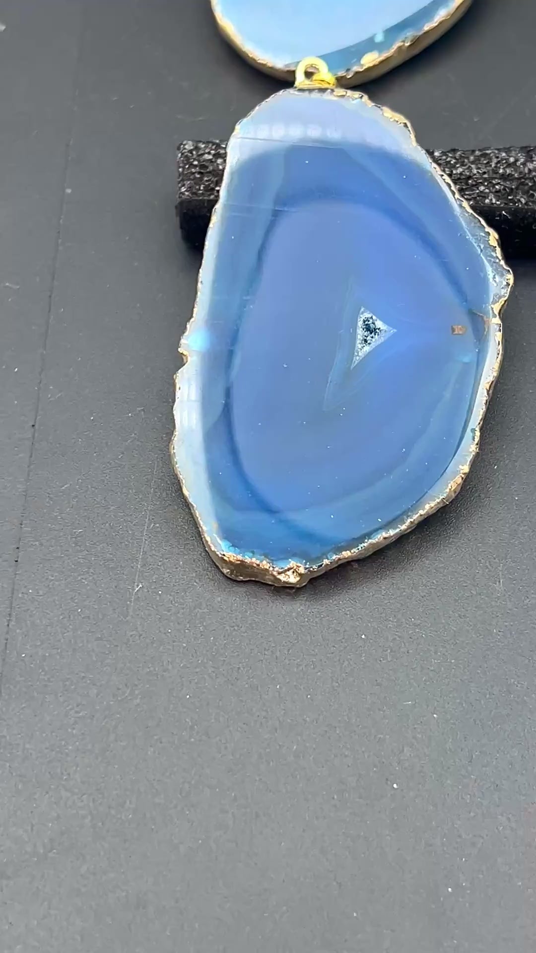 Teal Agate Slice Gold Plated Pendant