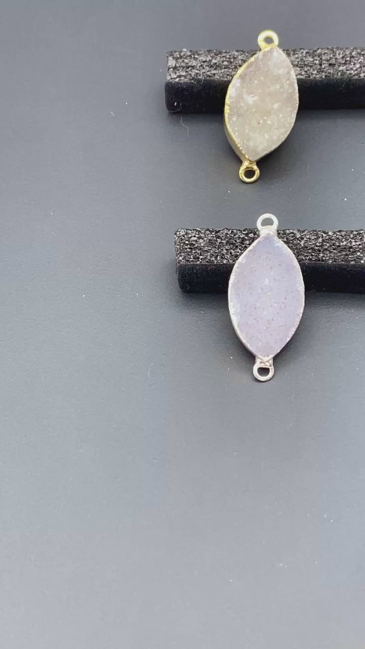 Agate Druzy Crystal Marquise Gold or Silver Connector Pendant (4 Pieces)