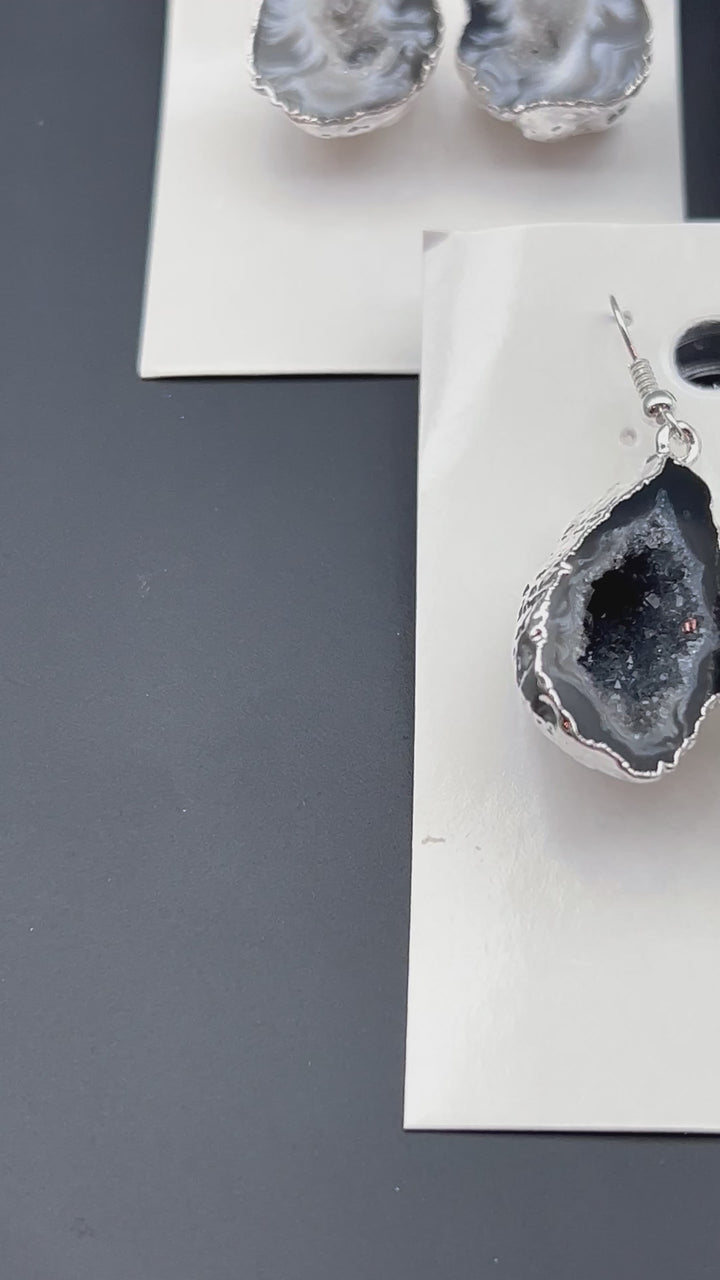 Oco Geode Half Silver Plated Earrings