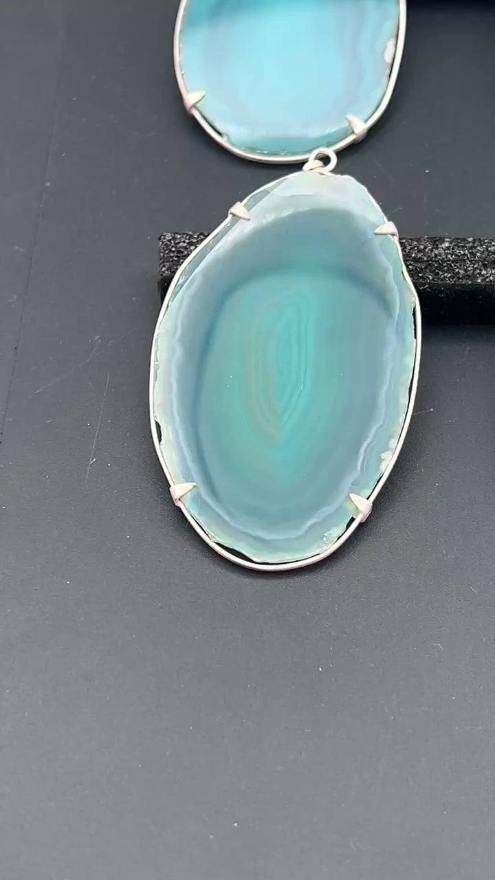 Green Agate Slice Silver Plated Prong Pendant
