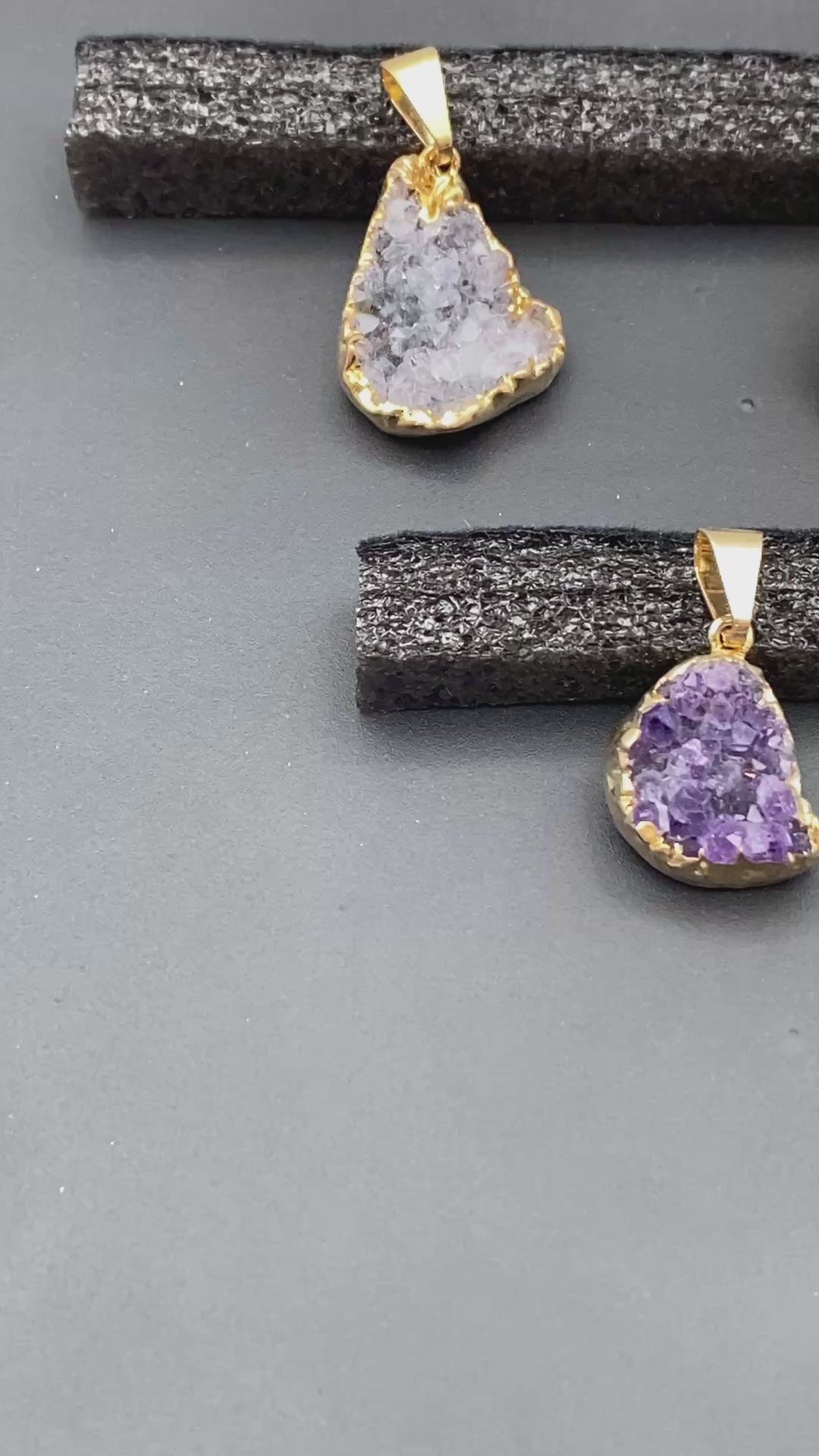 Amethyst Multicolor Druzy Crystal Gold Pendant