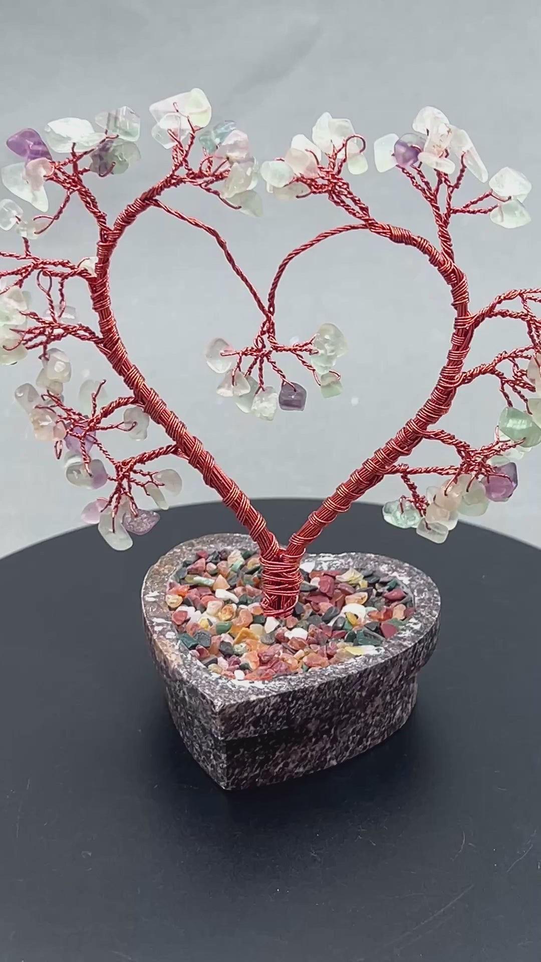 Fluorite Chip Heart Tree with Soapstone Base and Copper Wire