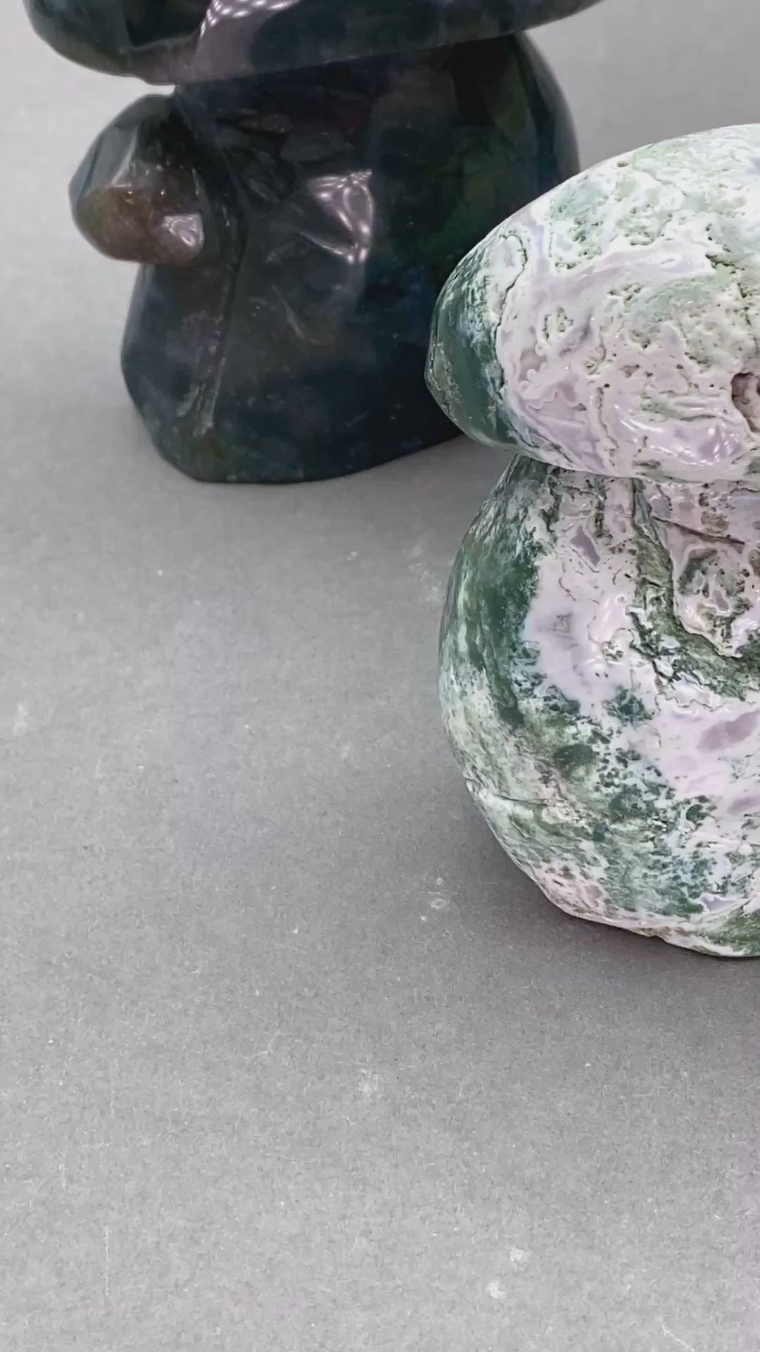 Moss Agate Large Gemstone Mushroom Carving