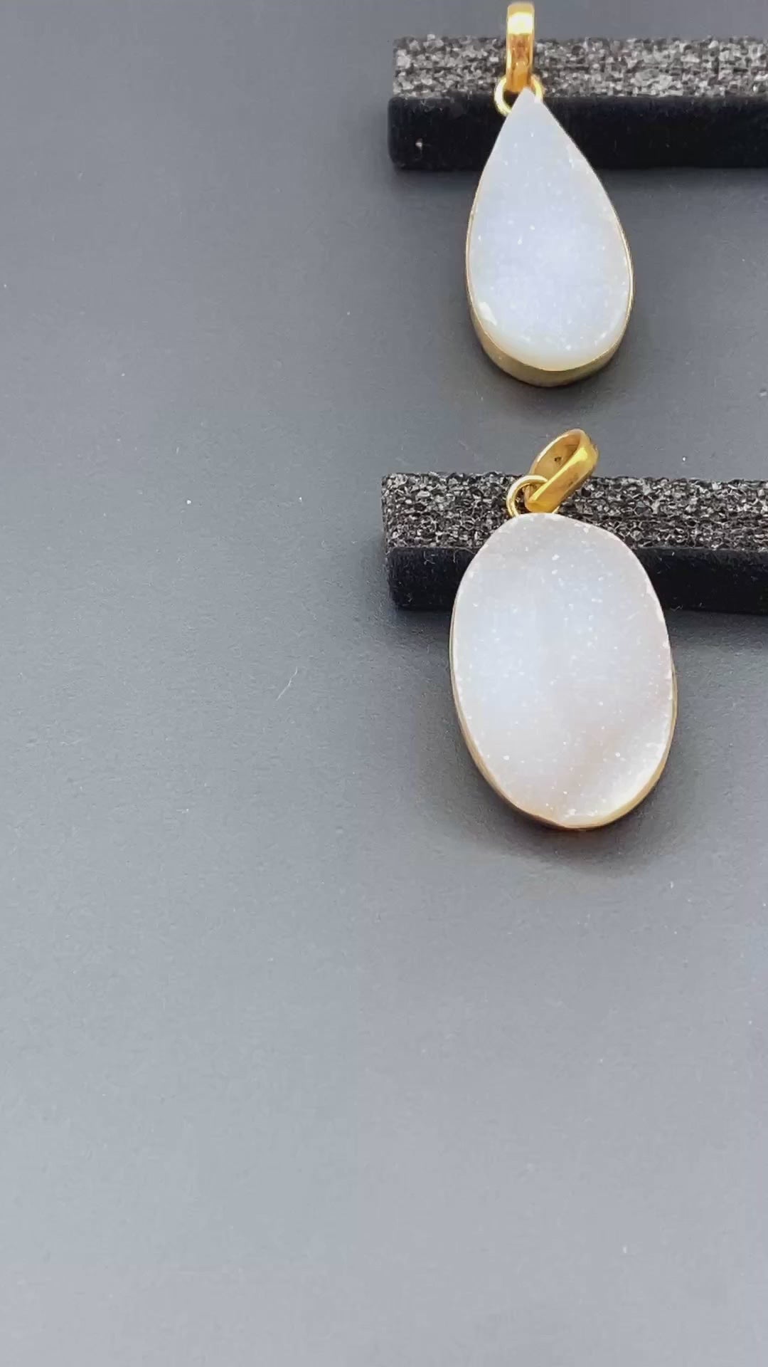 Snow Quartz Druzy Crystal Gold Mixed Shape Pendant