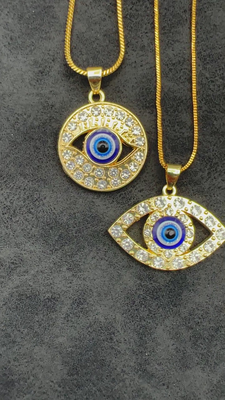 Gold-Plated Glass Eye Pendants (4 Pieces)